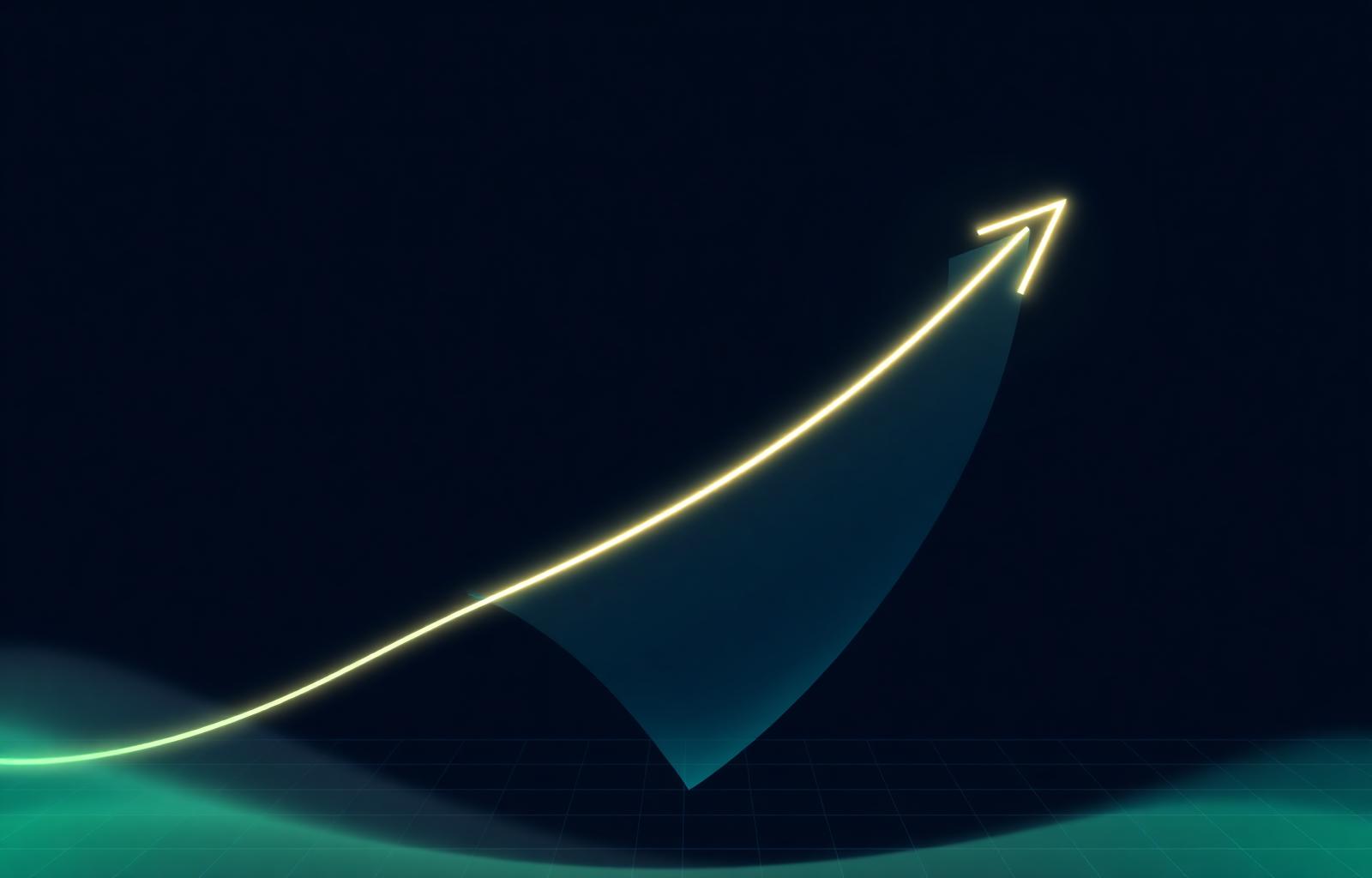 Glowing upward growth curve over a soft grid representing conversion rate optimization